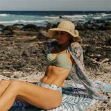 20 Colors Three Piece Bikinis Set Women Sexy Push Up Swimwear Swimsuit Plants Print Bathing Suit Bikini Cover Up Banadores Mujer