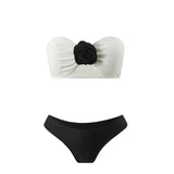 Sexy 3D Flowers Bandeau With Skirt Bikini Female Swimsuit Women Swimwear Three-Pieces Bikini Set Bather Bathing Suit Swim V5706