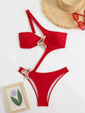 Sexy Black Hollow Out Bikini 2025 Women One Shoulder Metal Designer  Backless Thong One Piece Swimsuit Summer Bathing Suits