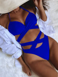 5 Colors Sexy Bikini Women Push Up High Waist Swimwear Swimsuit Cross Straps Halter Bikinis Set Bathing Suit Beach Bikini Female
