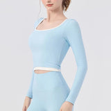 Autumn New Contrasting Yoga Suit for Women with Chest Pad Top Slim and Slim Pilates Running Sports Fitness Long Sleeves Shirts