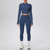 New Women Yoga Set Solid Color Double-Sided Brushed Bare Feel Short Long-Sleeve Jacket Tight Pants Running Fitness 2-Piece Set