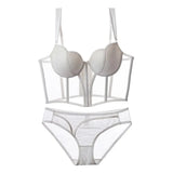 ja-dhāb / mu-thīr Kawaii Voom French Fishbone Bra Set Push up Bustier G-string Large Chest Slimming Anti-Sagging Lingerie Women