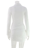 Ahagagg Fashion Dresses For Women Solid Turn Down Collar Single Breasted Regular Long Sleeves Sheath Slim Fit Female Elegant