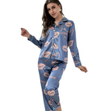 Home wear pajamas ice silk long sleeves trousers thin pajamas