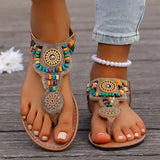 Bohemia Style Flat Heel Sandals for Women Fashion Bead Clip Toe Beach Sandles Woman Plus Size 43 Lightweight Gladiator Sandalias