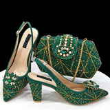 Doershow beautiful Italian Shoes And Bag Sets For Evening Party With Stones Italian Leather Handbags Match Bags! 1-30