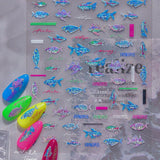 5D Deep Sea Fish Nail Art Stickers Shimmery Bubble Colorful Marine Life Nail Decals Summer Ocean Self Adhesive Manicure Decal