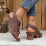 Retro Hollow Out Thick Heeled Sandals for Woman Summer Lightweight High Heels Sandals Women Plus Size Outdoor Platform Sandles
