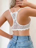 Elegant Sexy Women's Floral Lace Bra Racerback Scalloped Trim Push Up Bralette Comfortable Front Closure Lingerie Top