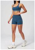 Summer New Color Contrast Yoga Set Women Tight I-shaped Back Sports Bra Versatile Fitness Suit High Waist Shorts Workout Clothes