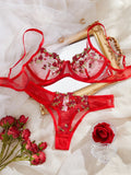 Fairy Bra Set Women Bralette 2-Piece Underwear Sets Floral Embroidery Steel Ring Bra And Panty Set