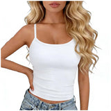 Womens Basic Spaghetti Strap Cami Top Slim Fit Backless Crop Top Summer Solid Color Casual Sleeveless Top Streetwear Y2k Clothes