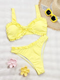DEKA Ladies Yellow Bikini Set Bow Tie Sexy Swimsuit Tankini Fashion Ruffled Bikini Swimwear Women Swimming Suit Summer Beachwear