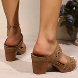 Retro Hollow Out Thick-Heeled Sandals Women Summer Lightweight High Heels Slippers Woman Plus Size Outdoor Platform Sandles 43