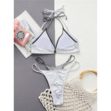Shiny Sequin Splicing Halter High Cut Bikini Women Swimwear Female Swimsuit Two-Pieces Bikini Set Bather Bathing Suit Swim V4609