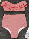 2025 Striped Top Ruffle High Waist Bikini Women Swimwear Female Swimsuit Two-pieces Bikini set Bandeau Bikinis Bathing Suit Swim