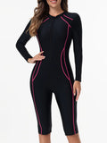 2026 Zipper Slim One Piece Swimsuit Women Long Sleeve & Knee Swimwear Female Bather Bathing Swimming Swim Surf Suit Beachwear