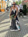Casual Vacation Style Print Spaghetti Strap long Dresses Women Sexy V-neck Backless Loose Sleeveless Dress Female Summer New