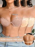3Pcs Women Half Cup Lace Strapless Bra Adjustable Non-slip Off Shoulder Underwire Support Front Buckle Push Up Brassiere XS-L