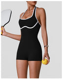 Color Blocking Yoga Jumpsuit Women Sleeveless Hollow Out Backless Slim Sports One Piece Short Suit Gym Running Fitness Rompers