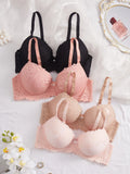 4PCS Plus Size Lace Women's Underwear Set Underwire Push Up Bra Rhinestone Bow Comfort B C D Thin Cup Bras Women