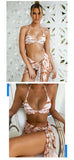 3 Piece Bikini Set Sexy Swimwear Swimsuit Women Triangle Leopard Rainbow Tie Dye Bikinis Set Bathing Suit Beach Skirt Cover Up