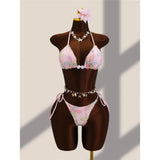With Sarong Flower Printed Halter Bikini Female Swimsuit Women Swimwear Three-pieces Bikini set Bather Bathing Suit Swim V8321