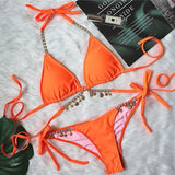 Wrap Around Halter Metal Chains Bikinis 2025 Diamond Bikini Women Swimsuit Female Swimwear Two Pieces Bikini set Bathing Suit