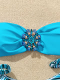 Rhinestone Flower Accessories Swimsuit Women 2026 2-piece Mini Bikini Sexy Strapless Backless Bathing Suit Summer Beach Swimwear