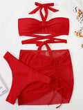 3 PCS Mesh Skirt Halter Wrap Around Bikini Female Swimsuit Women Swimwear Three-pieces Bikini Set Bathing Suit Swim Beachwear