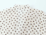 2026 Spring New Women Elegant Loose V Neck Wave Trim Polka Dot Blouse Thin Long Sleeve Top