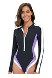 Long Sleeved Sun Protection One-piece Sports Swimsuit for Women High Elasticity Slim Zipper Sports Bikini Monokini Surfing Suit
