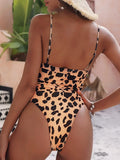 Push Up Bra Cup Leopard Scrunched Women Bandeau Swimwear One Piece Swimsuit Female Monokini High Cut Bathing Suit Swim Bodysuit
