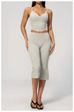 Summer New Yoga Clothing Women Solid V Neck Slim Sports Tank Top Athletic Wear High Waist Butt Lift Mid Pants Gym Fitness Suits