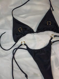 Sexy Black Bikini 2026 Women Metal Circle Ornament Push Up Tie Side Thong Swimsuit Brazilian Beach Bathing Suit Micro Swimwear