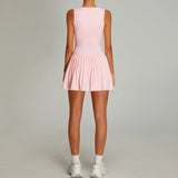 Naked Breathable Sleeveless Tennis Dress for Women O Neck Sleeveless High-intensity Sports Pleated Skirt with Separate Shorts