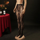 Leggings Tights One-piece Bare Leg Illusion Sexy Women's Floral Elastic Footed Fishnet Stockings Transparent Flower Print MXG2