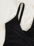 Vintage Black Skirt One Piece Swimsuit 2026 Women V Neck Cross Slim Tummy Control Swimwear Beach Holiday Bathing Suits Monokini