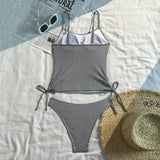 2025 New Split Swimsuit Women's Drawstring Backless Fashion Sexy Stripes Gather Slim and Thin Swimsuit Купальник Женский