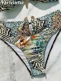 S - XL Sexy Leopard Printed Bandeau Bikini Female Swimsuit Women Swimwear Two-Pieces Bikini Set Bather Bathing Suit Swim V7541