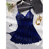 Summer Sleeping Skirt Sexy Lingerie Women See Through Sleepwear Thin Halter Nightdress And Thong Set Female Sexy Lace Nightgowns