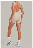 Women's Seamless Yoga Jumpsuits Sports Fitness Gym Sleeveless Backless Hip-lifting Shorts One-piece Training Workout Jumpsuit