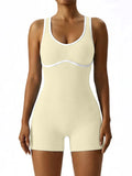 Sleeveless Contrast Trim Backless Yoga Romper Seamless Body Shaping Sport Jumpsuit for Running Training