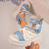 Cross Band Chunky Platform Sandals Women 2025 Summer Thick Sole Wedges Rome Sandles Woman Super High Heel Gladiator Sandalias 43