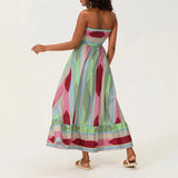 Women's Sleeveless Strapless Long Dress Bohemian Sleeveless Drawstring Loose Tube Dress Summer Holiday Beach Dress