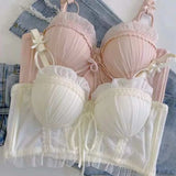 MOYISU Seasons Japanese Lace Bralette Sexy Tushy Panty Comfort Wirefree Minimizer Push Up Bra Set for Small Large Boobs Anti Sag