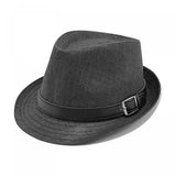 Fashion Men Jazz Fedora Hat Summer Straw Beach Sun Hat Short Brim Trilby with Belt Breathable Buckle Panama Cap