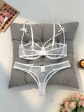 White French-style floral embroidery lace lingerie set, sexy mesh sheer cup support, Valentine's Day party ZA824057