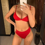 S - XL Sexy Female Swimsuit High Waist Bikini Women Swimwear Two-Pieces Bikini Set Ribbed Bather Bathing Suit Swim V2328